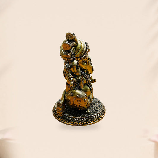 Turban Ganesha Brass Idol — side view on clean hero-derived studio background