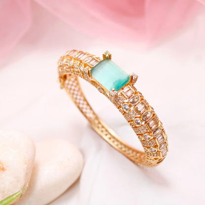 Turquoise Green Stone Openable Bracelet – Premium Gold Finish Kada