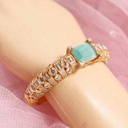 Turquoise Green Stone Openable Bracelet – Premium Gold Finish Kada