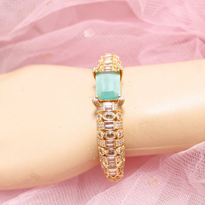 Turquoise Green Stone Openable Bracelet – Premium Gold Finish Kada