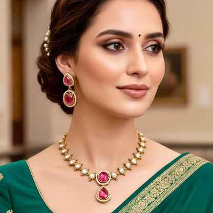 VICTORIAN NECKLACE RUBY RED AND DIAMOND LOOK