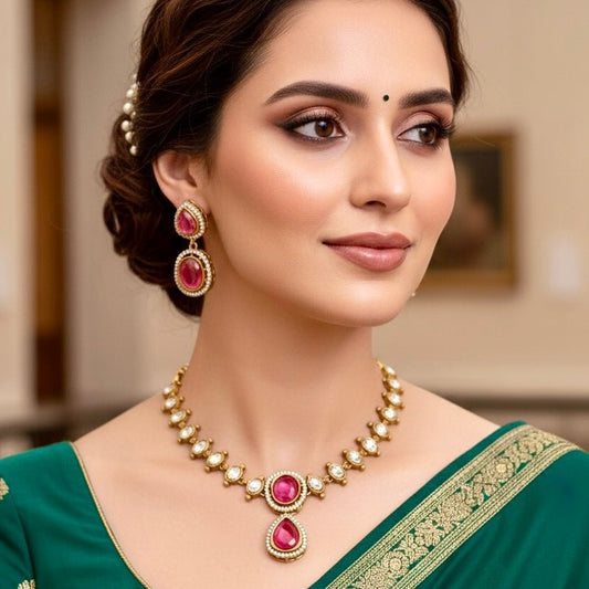 VICTORIAN NECKLACE RUBY RED AND DIAMOND LOOK