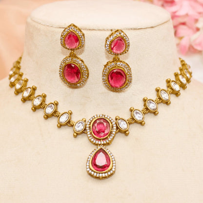VICTORIAN NECKLACE RUBY RED AND DIAMOND LOOK
