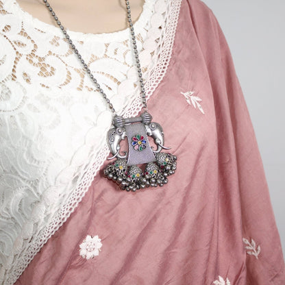 VINTAGE LOOK SILVER REPLICA EKDANTAYA PENDANT-MULTICOLOUR