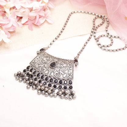 VINTAGE LOOK SILVER REPLICA RAJPUTANA PENDANT - BLACK