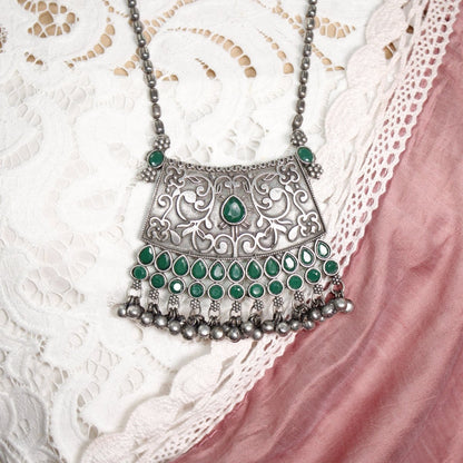 VINTAGE LOOK SILVER REPLICA RAJPUTANA PENDANT-GREEN