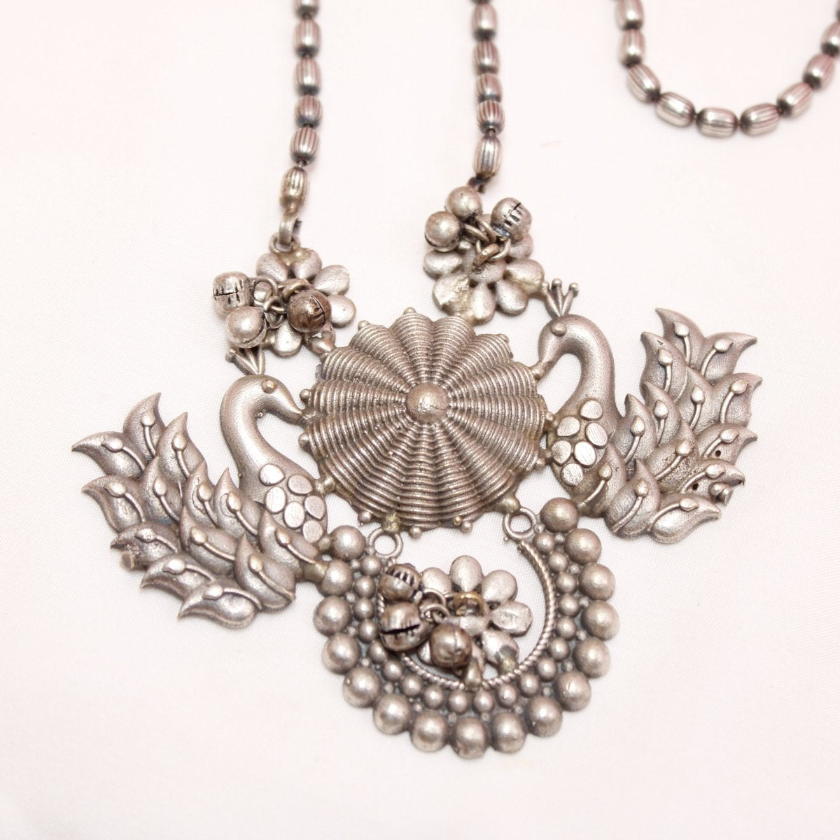 VINTAGE LOOK SILVER REPLICA RAJPUTANA PENDANT-PEACOCK PAIR