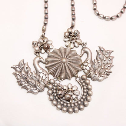 VINTAGE LOOK SILVER REPLICA RAJPUTANA PENDANT - PEACOCK PAIR