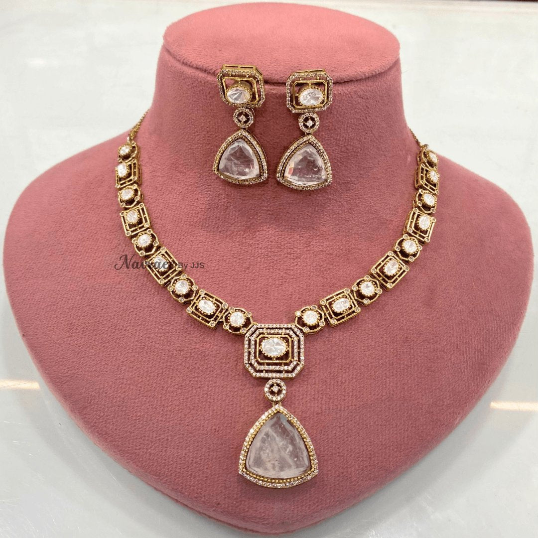 White Stone Heritage Necklace with Matching Earrings