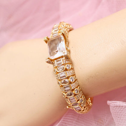 White Stone Openable Bracelet – Diamond Look Kada in Gold Finish