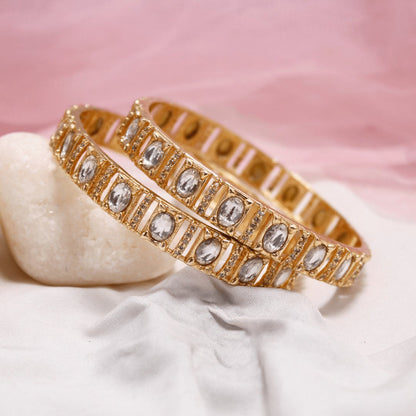 White Zircon/AD Gold Plated Bangle Set of 2