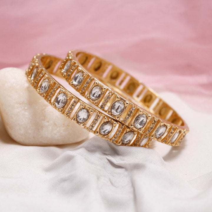 White Zircon/Ad Gold Plated Bangle Set Of 2
