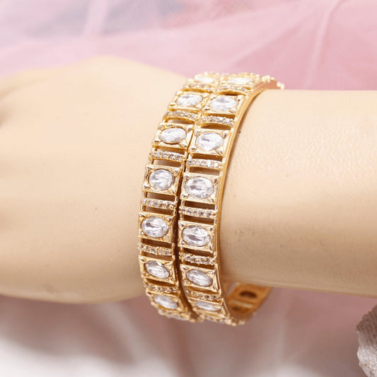 White Zircon/AD Gold Plated Bangle Set of 2
