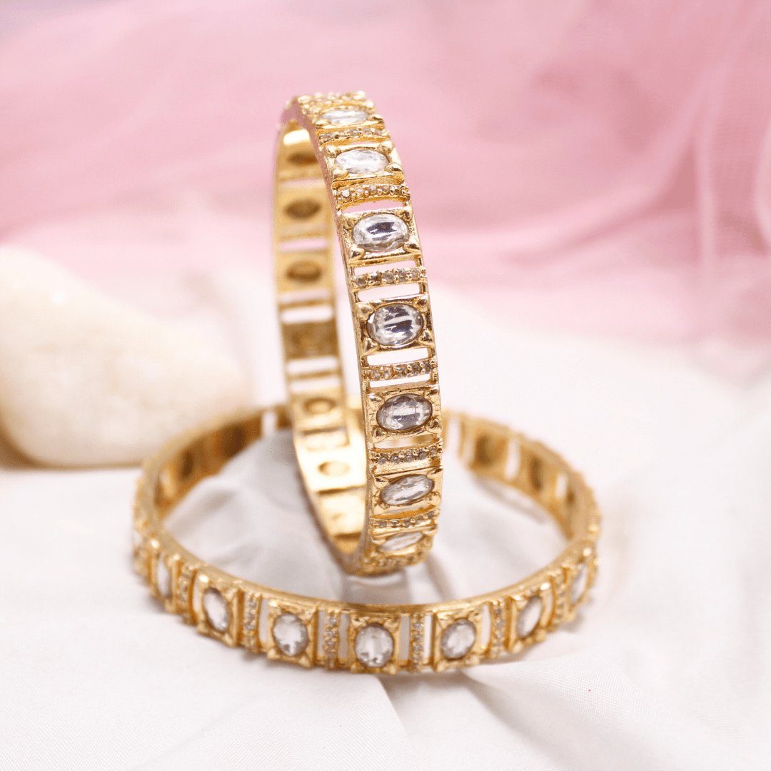 White Zircon/AD Gold Plated Bangle Set of 2