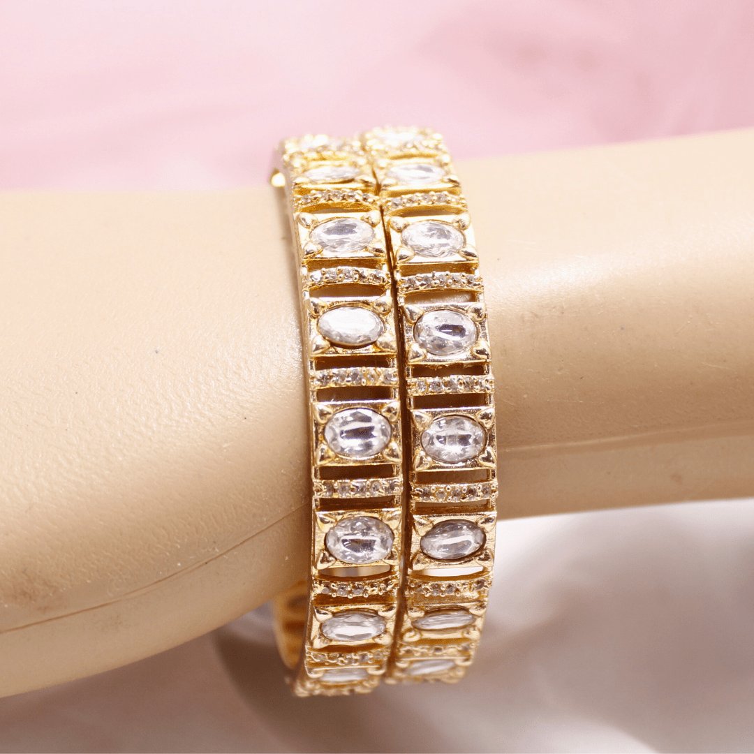 White Zircon/AD Gold Plated Bangle Set of 2