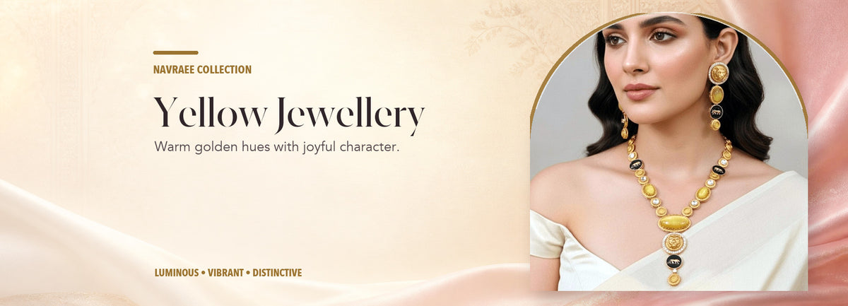 Yellow Jewellery collection header banner featuring Royal Panther Yellow Long Necklace Set – Handcrafted Gold-Plated Heritage Jewellery