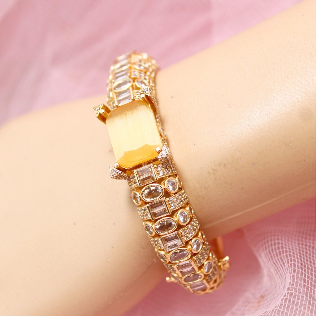 Yellow Stone Openable Bracelet – Designer Gold Finish Kada