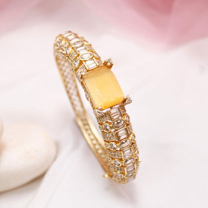 Yellow Stone Openable Bracelet – Designer Gold Finish Kada