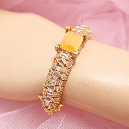 Yellow Stone Openable Bracelet – Designer Gold Finish Kada