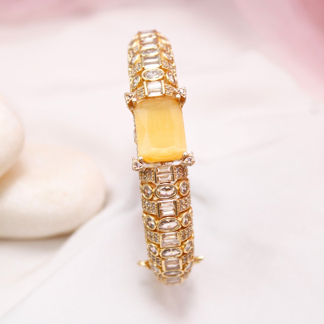 Yellow Stone Openable Bracelet – Designer Gold Finish Kada