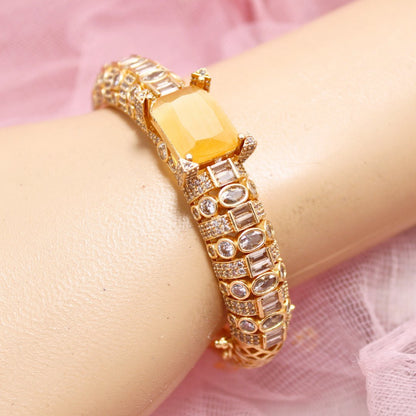 Yellow Stone Openable Bracelet – Designer Gold Finish Kada