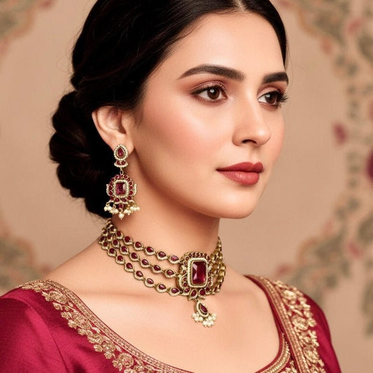 Zhalra Teen Ladi Choker-Red – additional product view