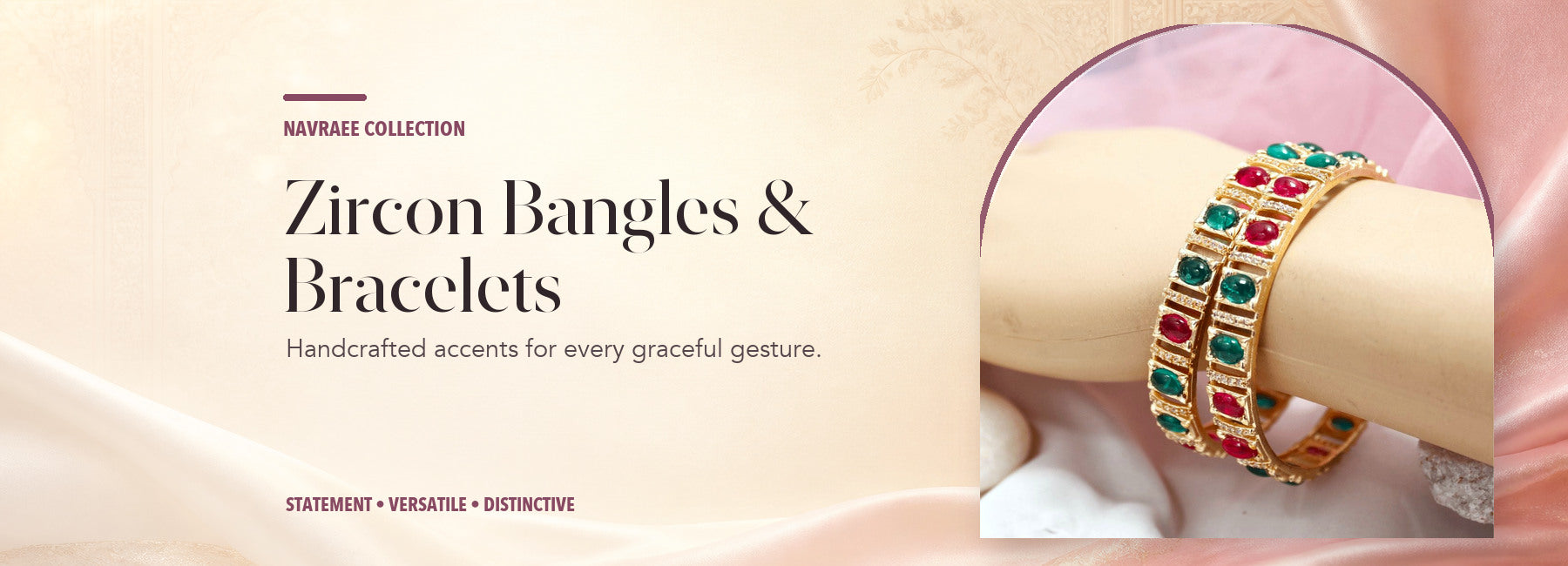 Zircon Bangles & Bracelets collection header banner featuring Green & Ruby Zircon/Ad Bangles Set Of 2