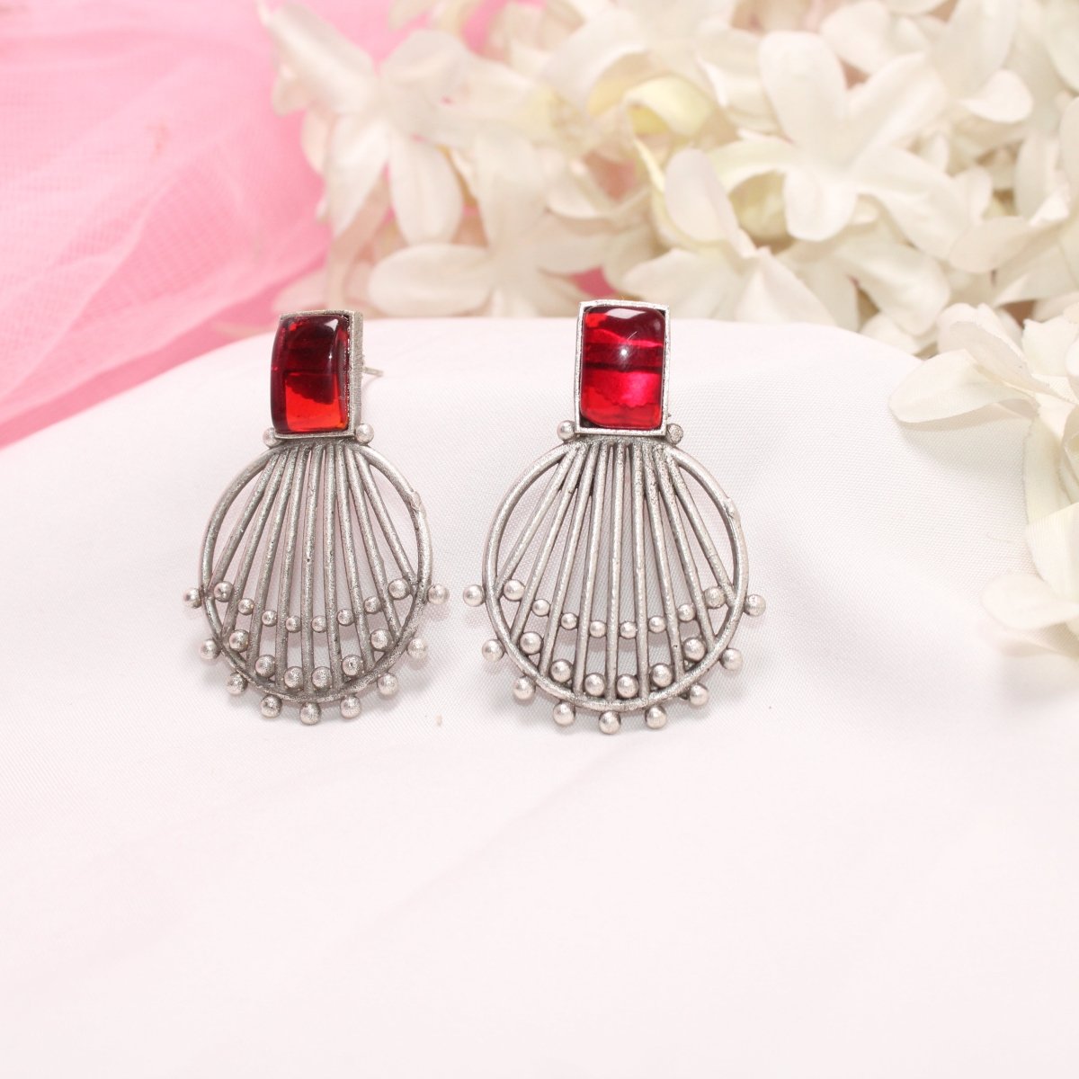 ZIVA MONALISA STONE EARRING - RED