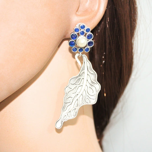 BIG LEAF EARRING DANGLER - BLUE