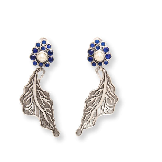 BIG LEAF EARRING DANGLER - BLUE