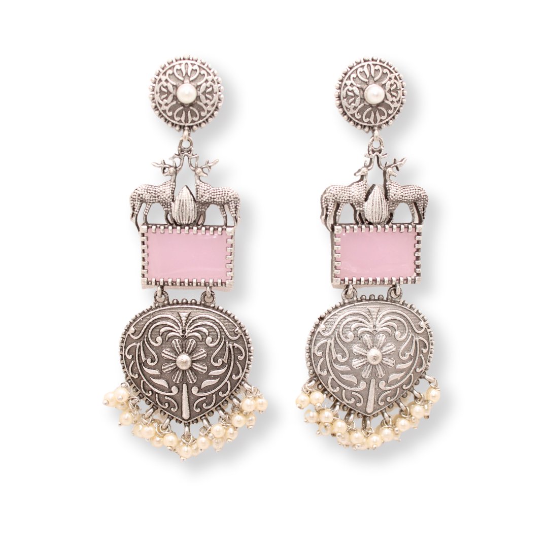 DEER PAIR SILVER LOOK ALIKE DANGLER - PINK