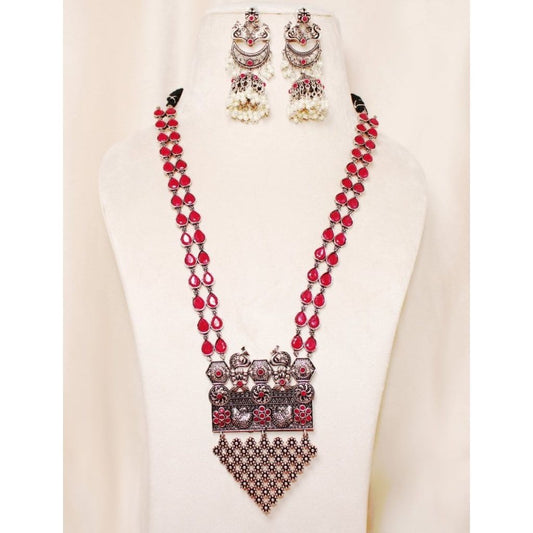 DO - LADI LONG HAAR - NECKLACE SET IN MAROON COLOUR WITH BIG JHUMKI EARRINGS FROM PARAMPARA COLLECTION
