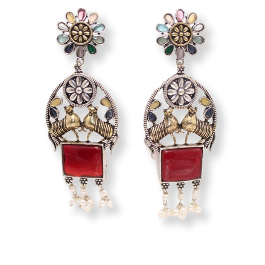 DUAL - TONE NANDI EARRINGS - RED