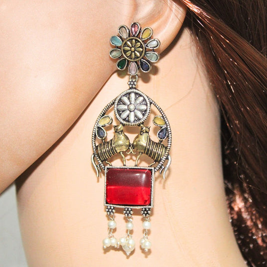 DUAL - TONE NANDI EARRINGS - RED
