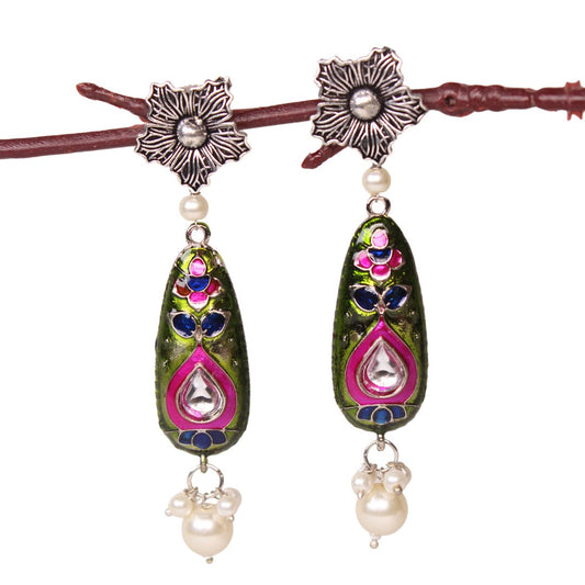FLOWER & DROP - MEENAKARI JHUMKA - MEHNDI GREEN