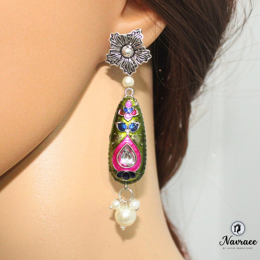 FLOWER & DROP - MEENAKARI JHUMKA - MEHNDI GREEN