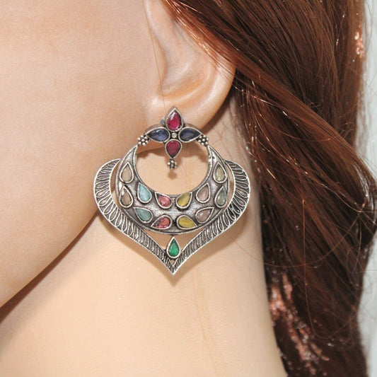 HEART & MOON PATTERN EARRINGS - MULTICOLOUR