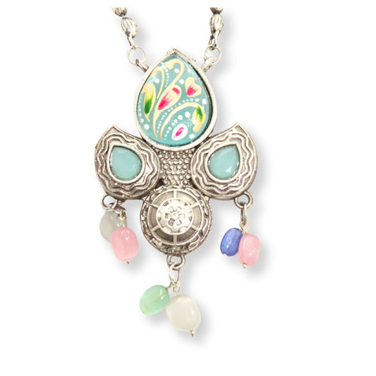 MEENAKARI AND STONE PENDANT SET - TURQUOISE