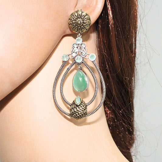 MULTI LAYER RING DUAL TONE DANGLER - TURQUOISE