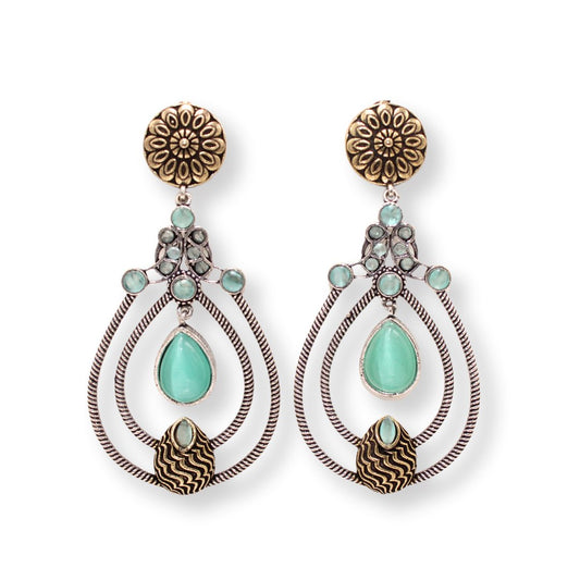 MULTI LAYER RING DUAL TONE DANGLER - TURQUOISE