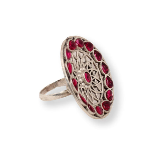 MULTI STONE RING ROUND SHAPE - MAGENTA