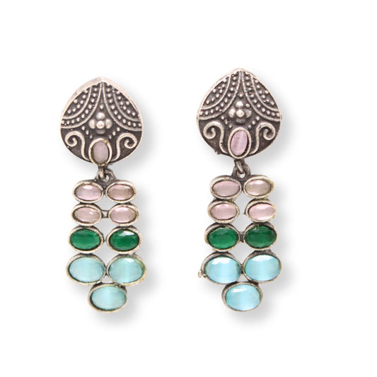 MULTIPLE STONES DANGLER - GREEN & PINK