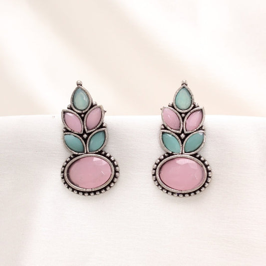 NAGINA LEAF STUD - SKY BLUE & PINK