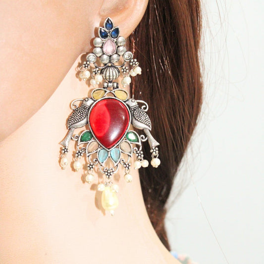 PARROT PAIR BIG JHUMKA - MULTICOLOUR
