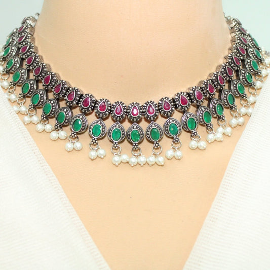RATNA SHREE NECKLACE SET - MAROON & GREEN