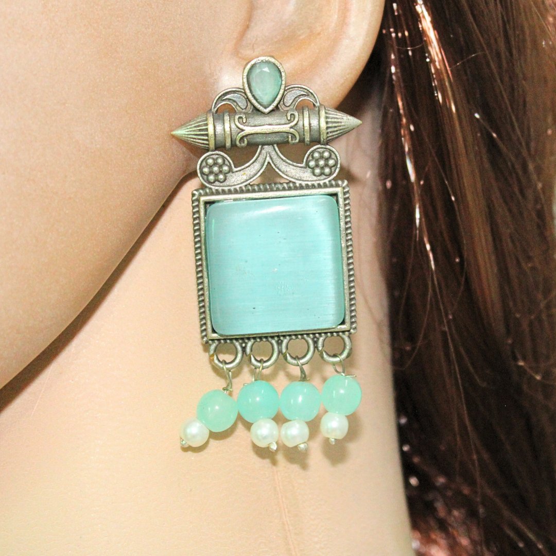 SNEHA SQUARE STONE EARRING - SKY BLUE