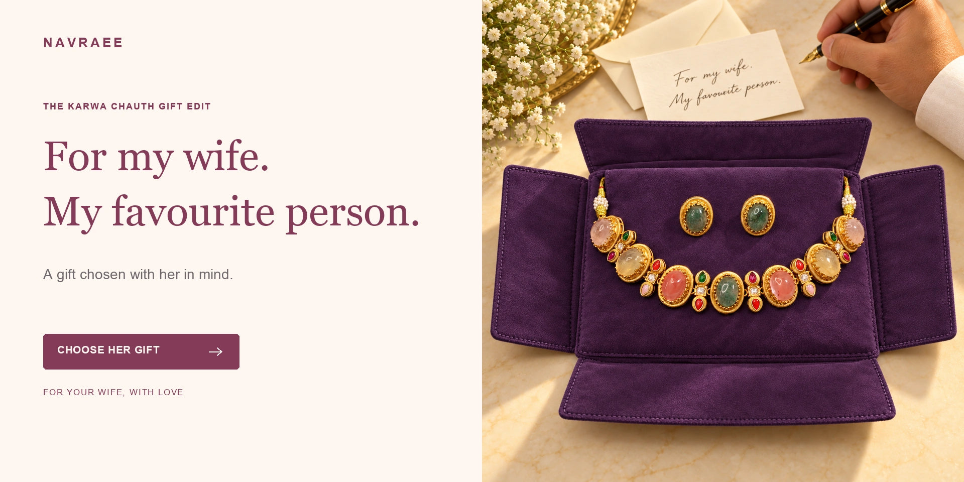 Navraee Karwa Chauth gifts featuring oval jewellery in multicolour and green